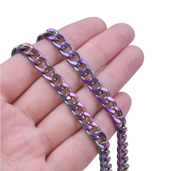 Stainless steel 6.5mm cuban chain rainbow multicolor necklace - Picture 5 of 6